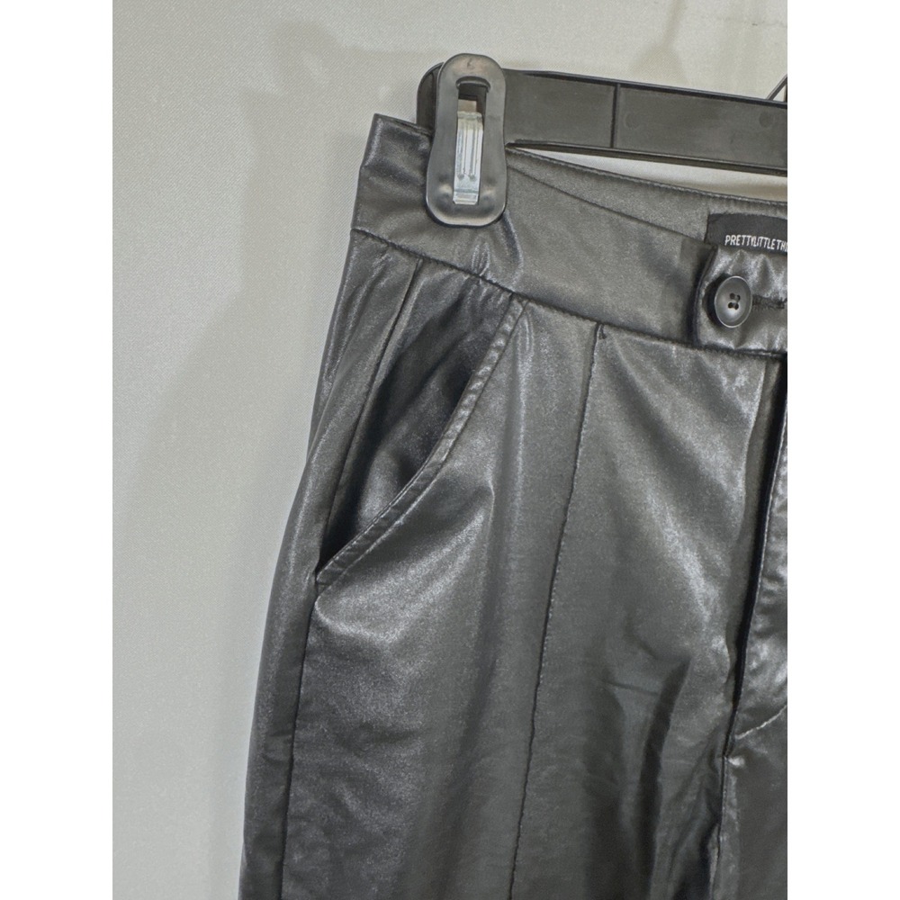 PrettyLittleThing Womens Black Faux Leather High Waisted Straight Leg Pants 6 - Picture 4 of 11